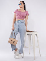 Clobug Women’s Soft Rib Fitted Crop Top