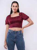 Clobug Women’s Textured Puff Sleeve Crop Top