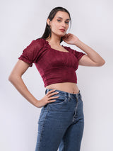 Clobug Women’s Textured Puff Sleeve Crop Top