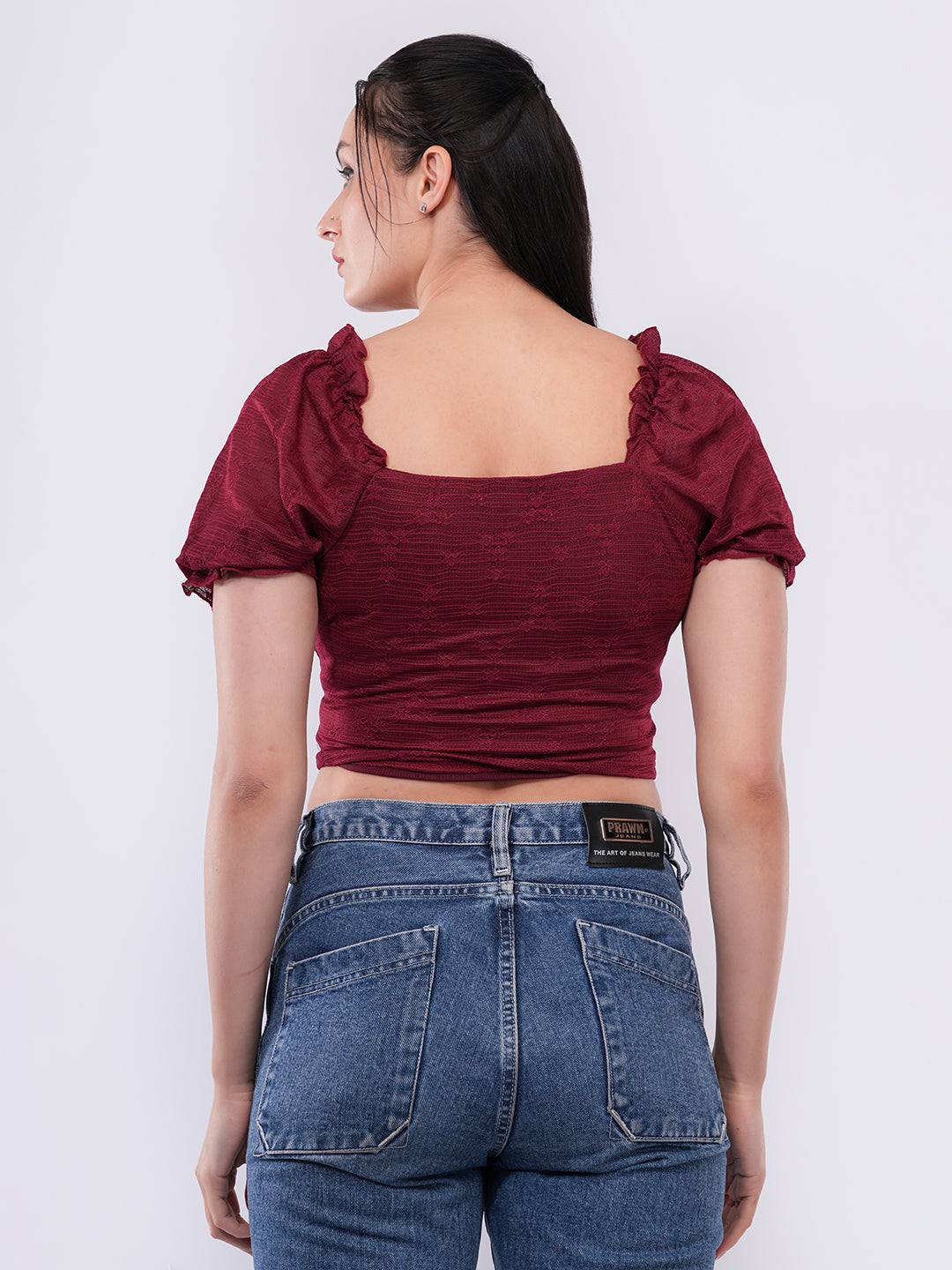 Clobug Women’s Textured Puff Sleeve Crop Top