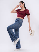 Clobug Women’s Textured Puff Sleeve Crop Top