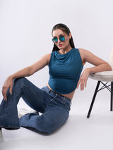 Clobug Women’s Draped Neck Sleeveless Crop Top