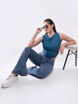 Clobug Women’s Draped Neck Sleeveless Crop Top