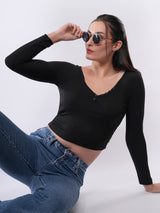 Clobug Women’s Long Sleeve Fitted Crop Top