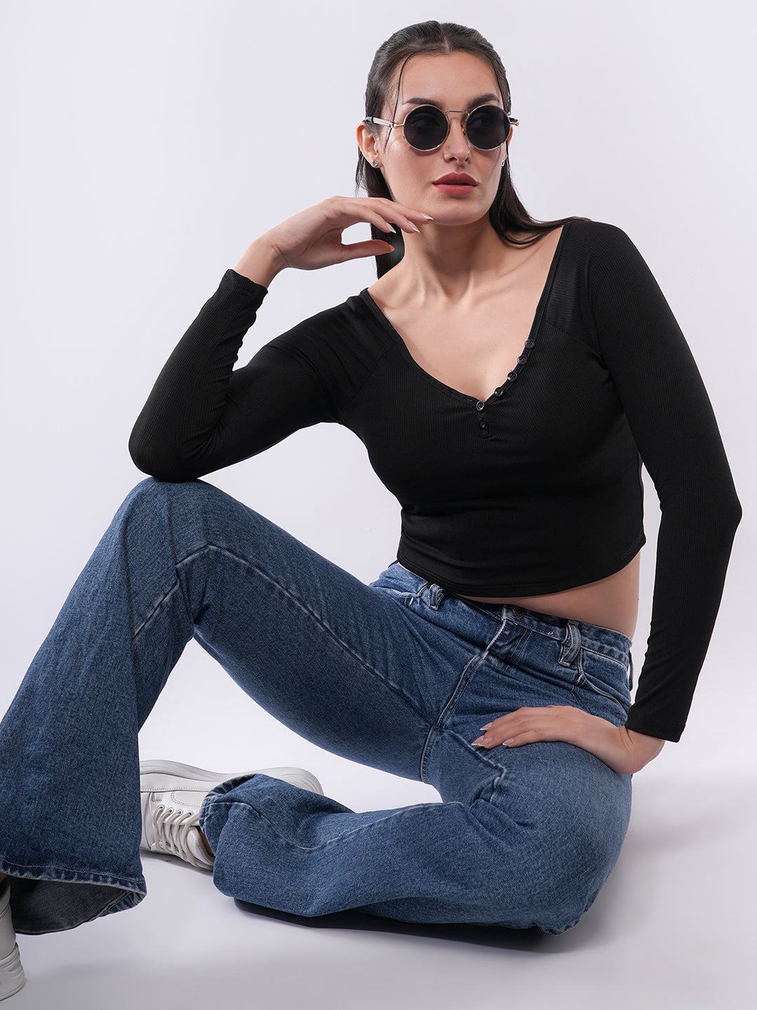 Clobug Women’s Long Sleeve Fitted Crop Top