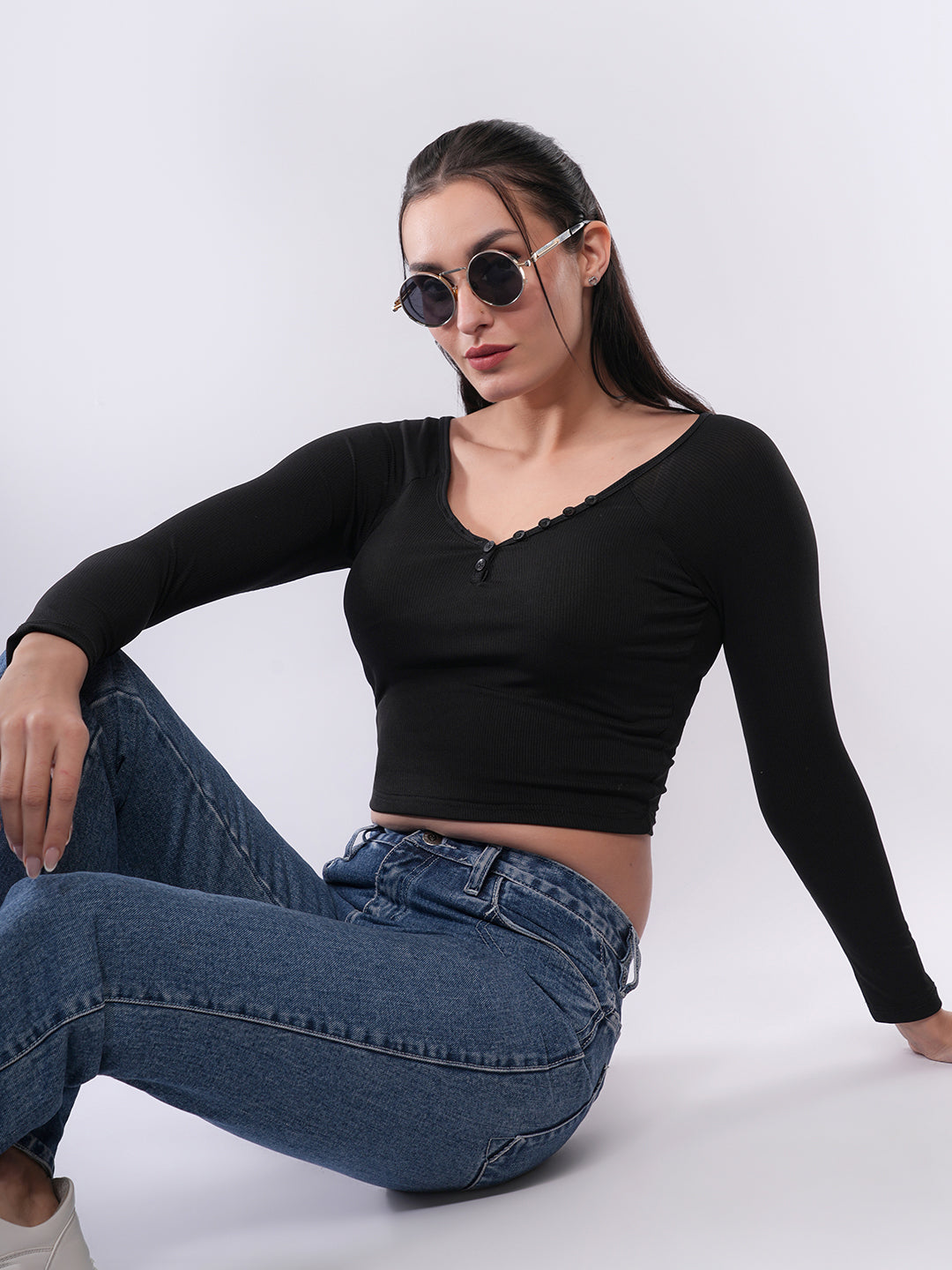 Clobug Women’s Long Sleeve Fitted Crop Top