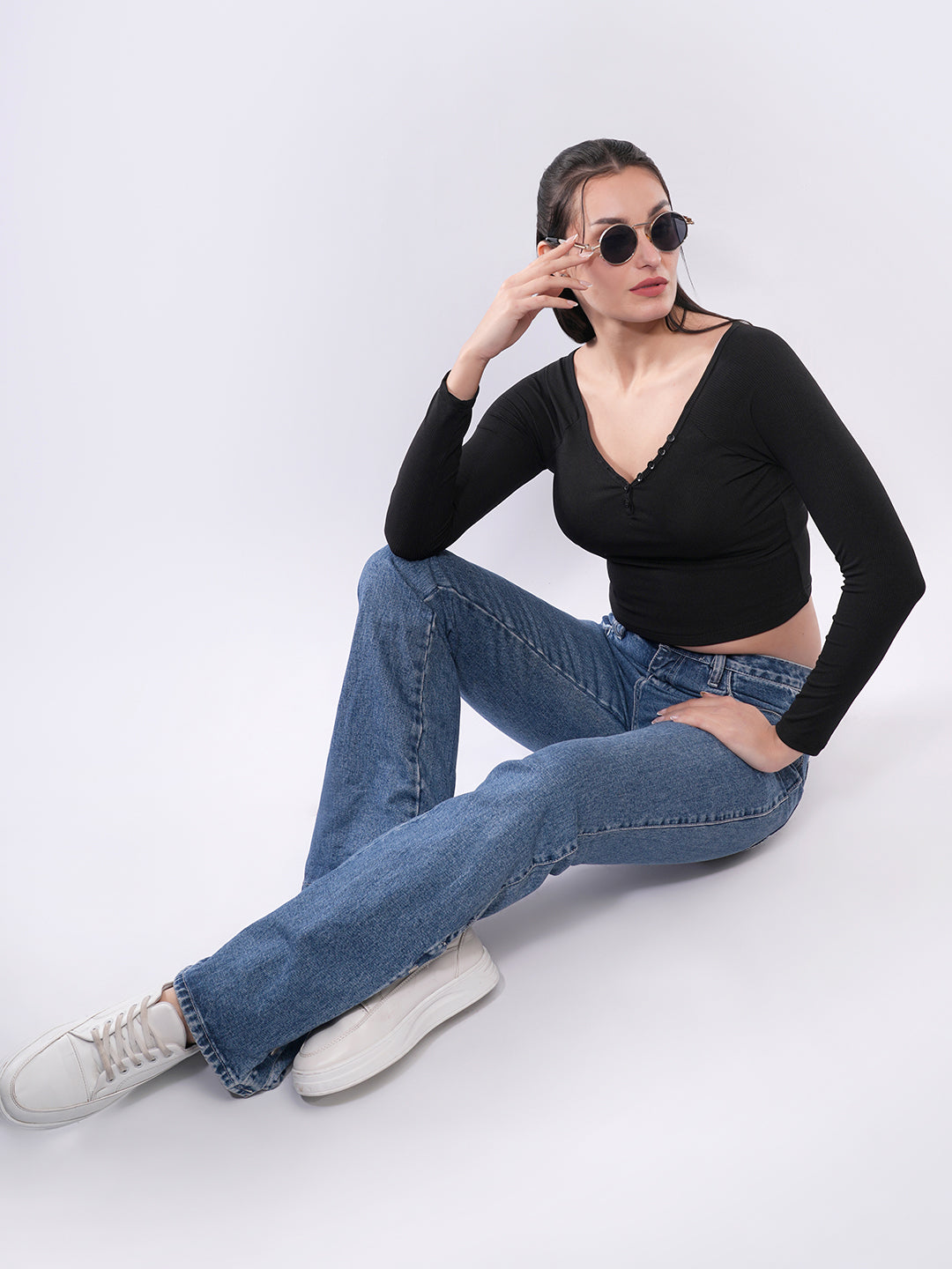 Clobug Women’s Long Sleeve Fitted Crop Top