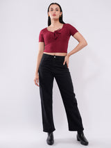 Clobug Women’s Tie-Front Textured Crop Top