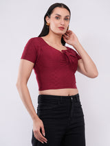Clobug Women’s Tie-Front Textured Crop Top