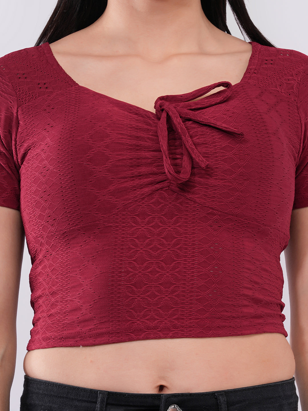Clobug Women’s Tie-Front Textured Crop Top