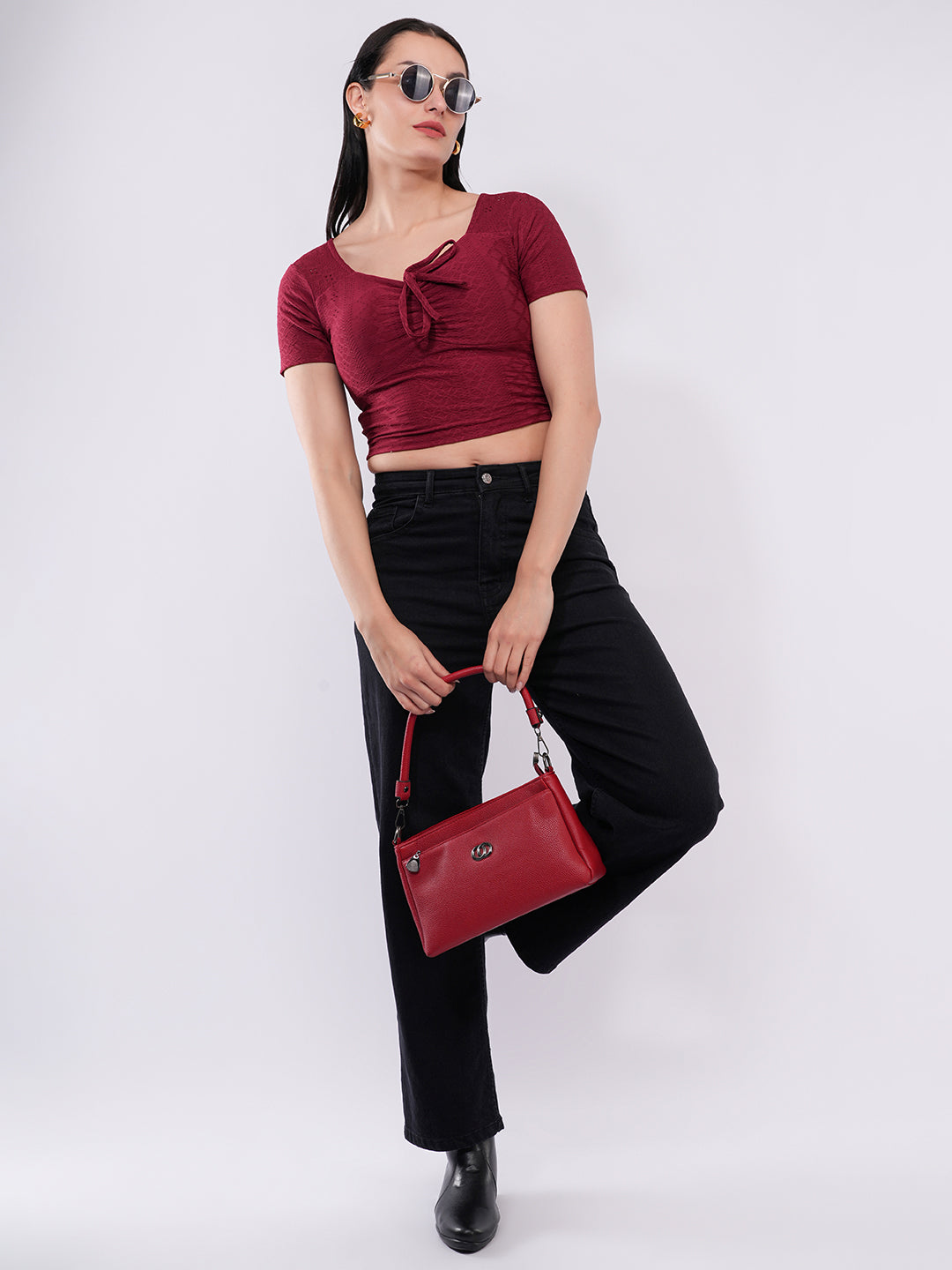 Clobug Women’s Tie-Front Textured Crop Top