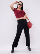 Clobug Women’s Tie-Front Textured Crop Top