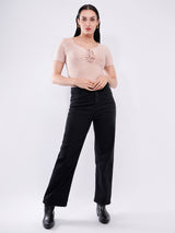 Clobug Women’s Tie-Front Textured Crop Top