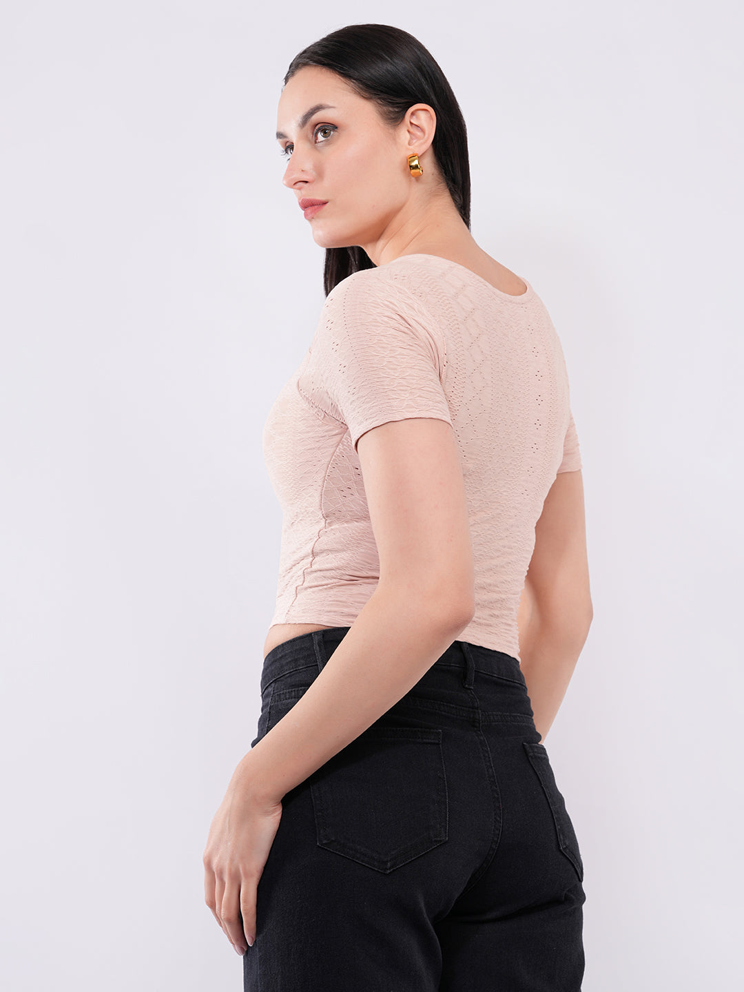 Clobug Women’s Tie-Front Textured Crop Top