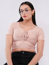Clobug Women’s Tie-Front Textured Crop Top