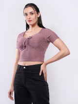Clobug Women’s Tie-Front Textured Crop Top