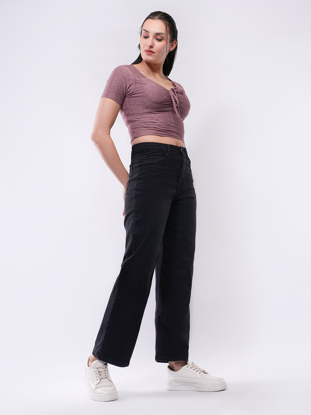 Clobug Women’s Tie-Front Textured Crop Top