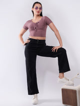 Clobug Women’s Tie-Front Textured Crop Top