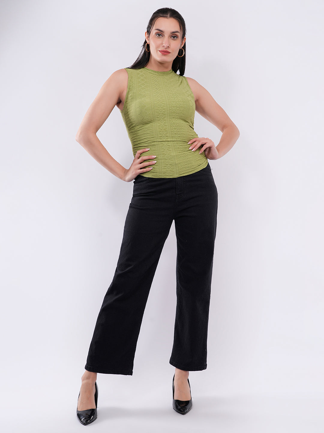 Clobug Women’s Textured High Neck Fitted Top