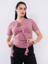 Clobug Women’s Rosette Detail Short Sleeve Top