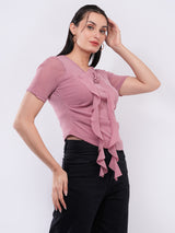 Clobug Women’s Rosette Detail Short Sleeve Top