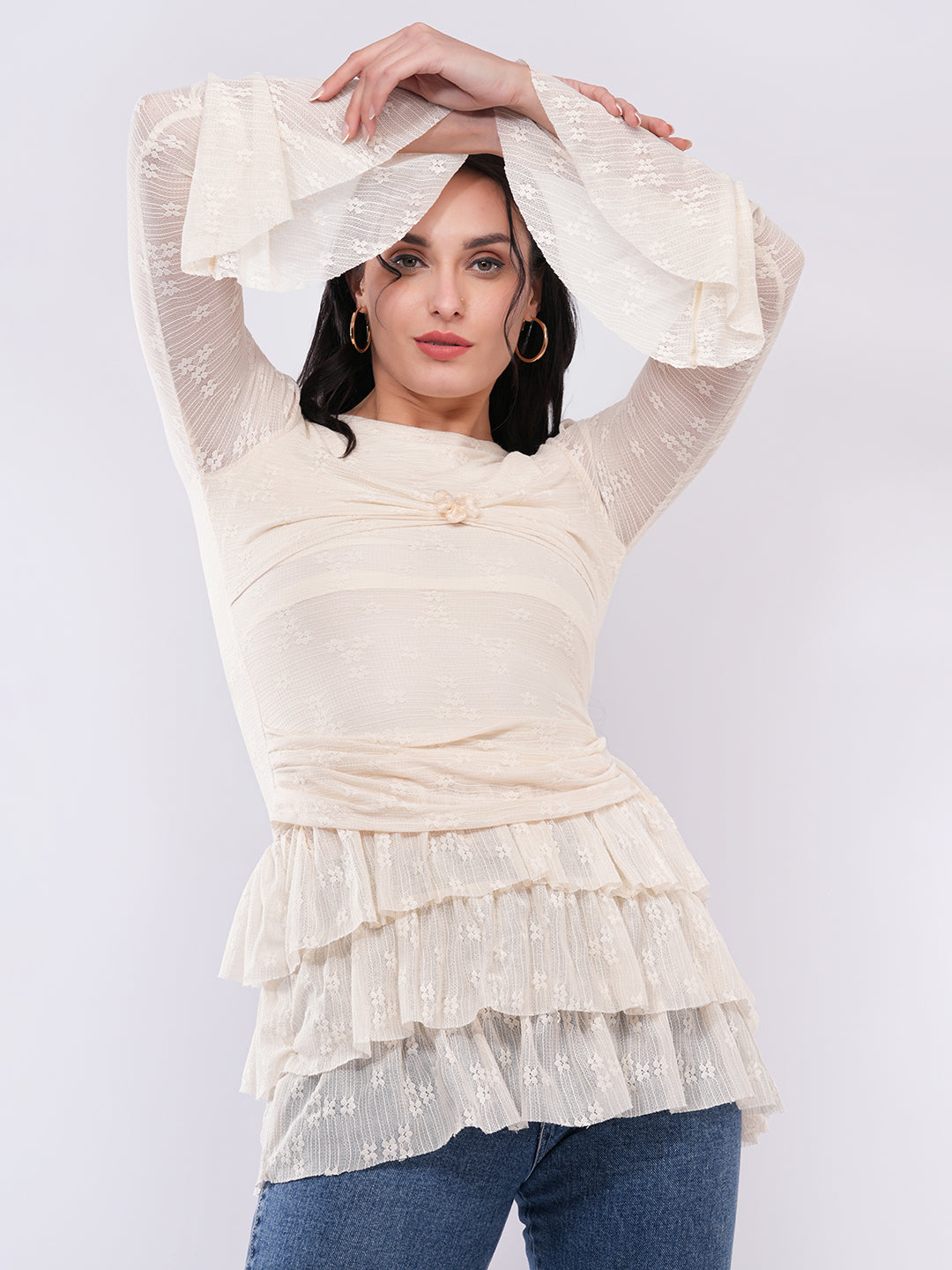 Clobug Women’s Lace Ruffle Peplum Top