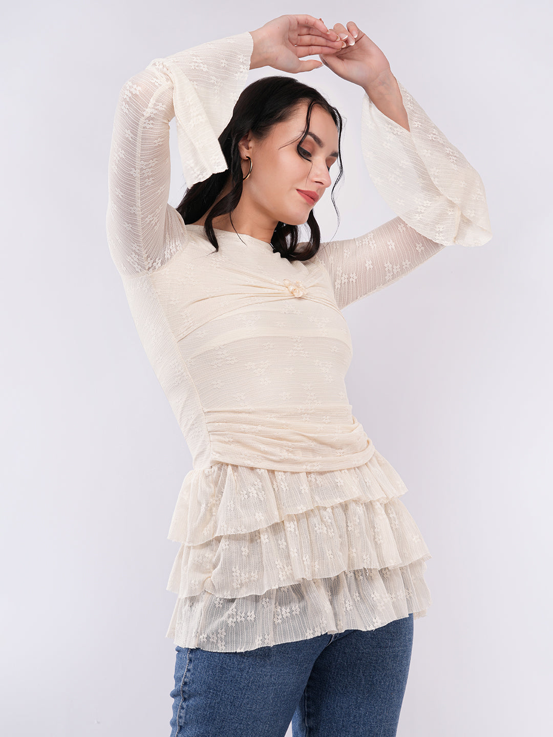 Clobug Women’s Lace Ruffle Peplum Top