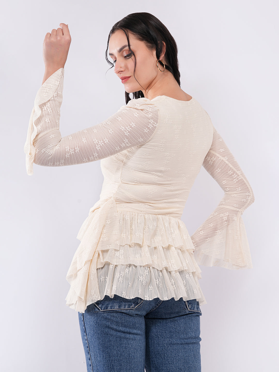 Clobug Women’s Lace Ruffle Peplum Top