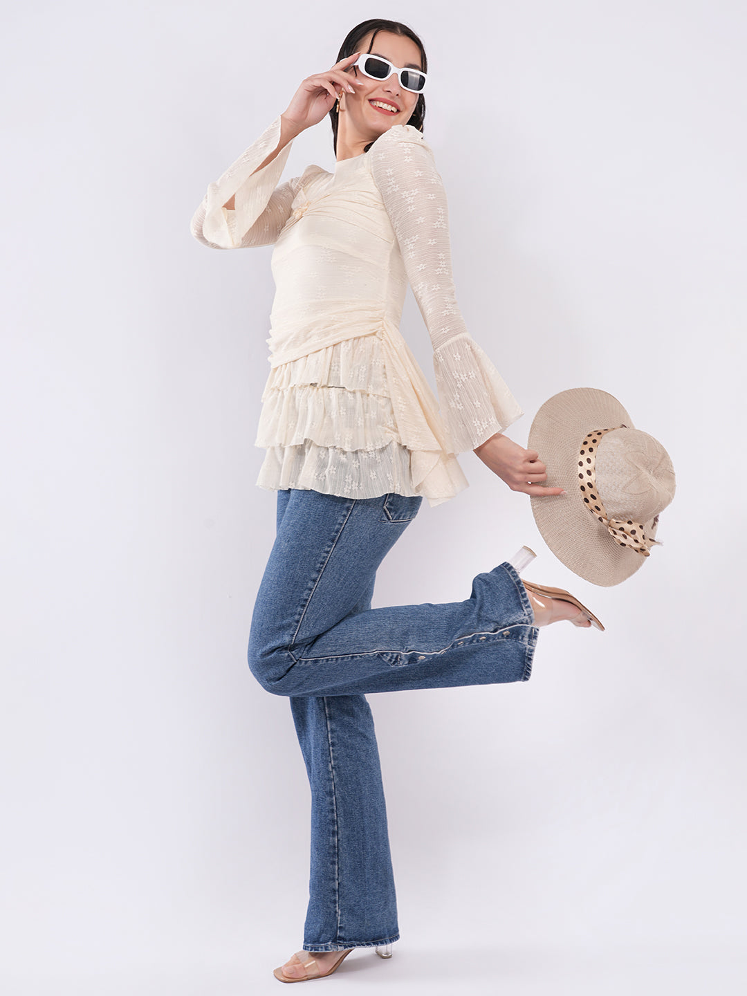 Clobug Women’s Lace Ruffle Peplum Top