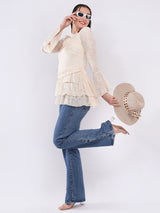 Clobug Women’s Lace Ruffle Peplum Top