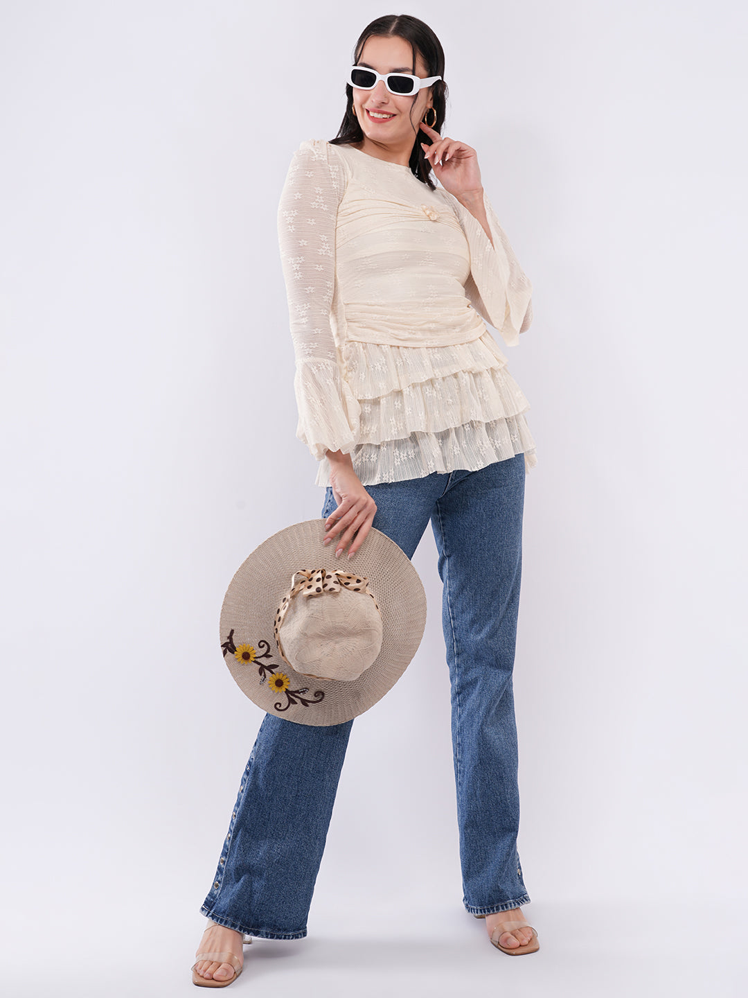 Clobug Women’s Lace Ruffle Peplum Top