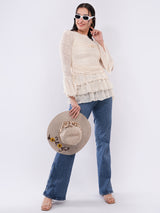 Clobug Women’s Lace Ruffle Peplum Top