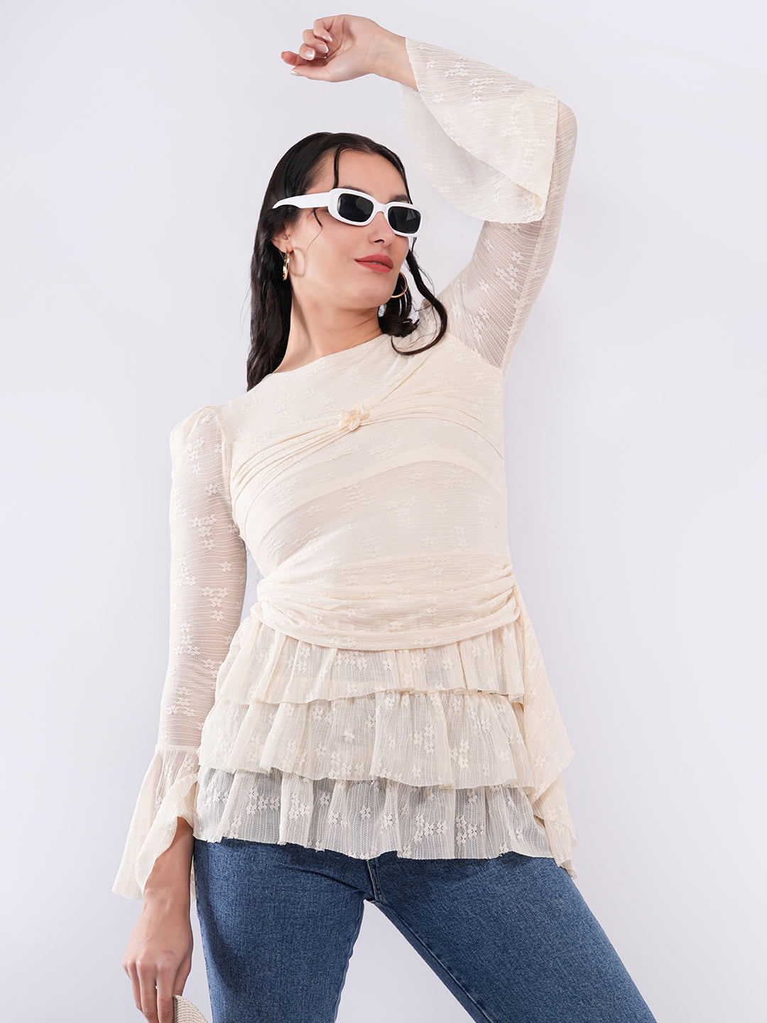 Clobug Women’s Lace Ruffle Peplum Top