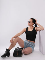 Clobug Women’s Sleeveless Square Neck Crop Top