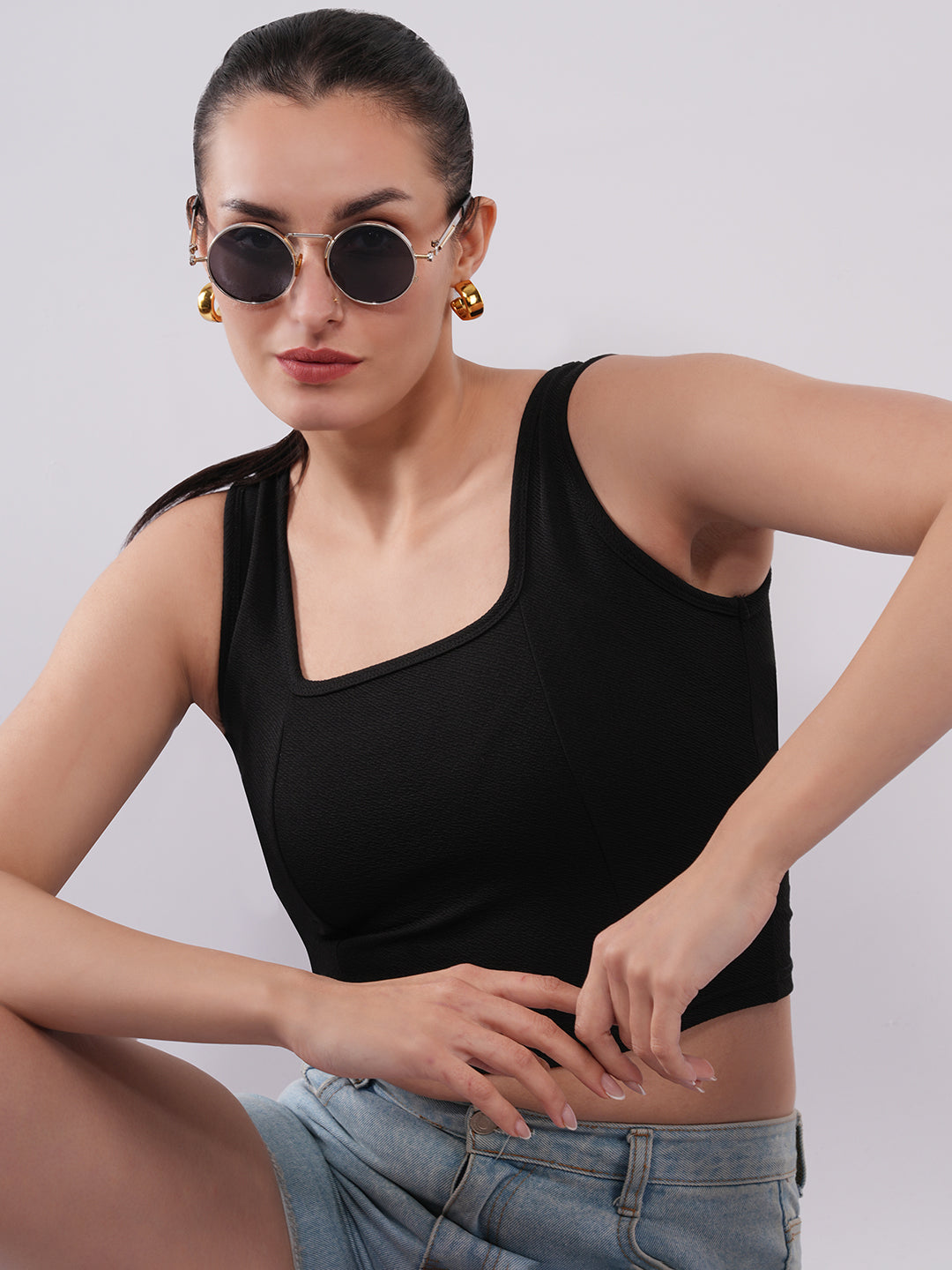 Clobug Women’s Sleeveless Square Neck Crop Top