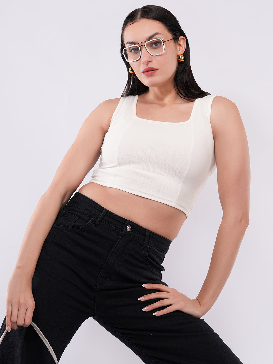 Clobug Women’s Sleeveless Square Neck Crop Top