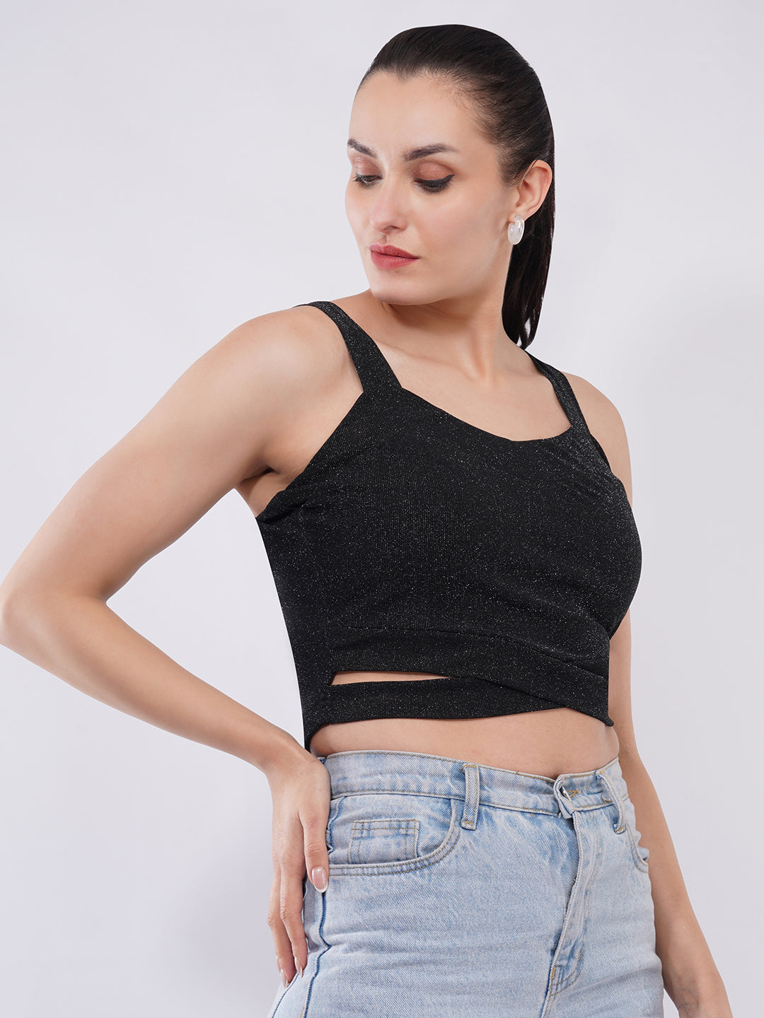 Clobug Women’s Shimmer Strap Crop Top