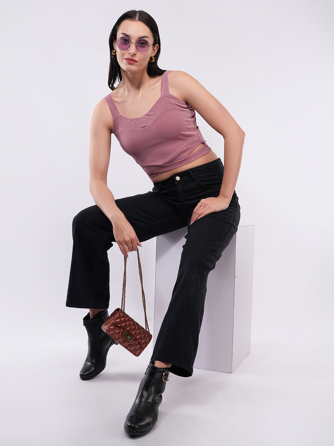 Clobug Women’s Shimmer Strap Crop Top