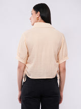 Clobug Textured Collared Crop Shirt