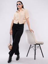 Clobug Textured Collared Crop Shirt