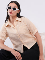 Clobug Textured Collared Crop Shirt