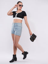 Clobug Women’s Contrast Trim Button Crop Top