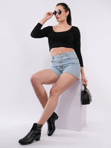 Clobug Women’s Black Back-Cut Long Sleeve Crop Top