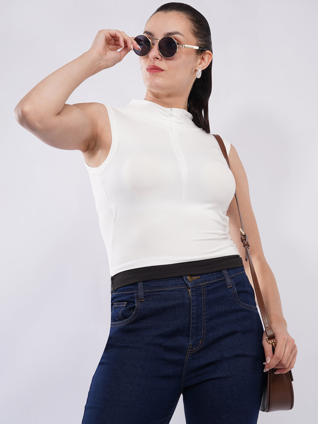 Clobug Women’s High-Neck Sleeveless Fitted Top