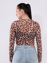 Clobug Women’s Leopard Print Full Sleeve Crop Top