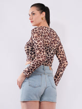 Clobug Women’s Leopard Print Full Sleeve Crop Top