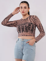 Clobug Women’s Animal Print Full Sleeve Crop Top