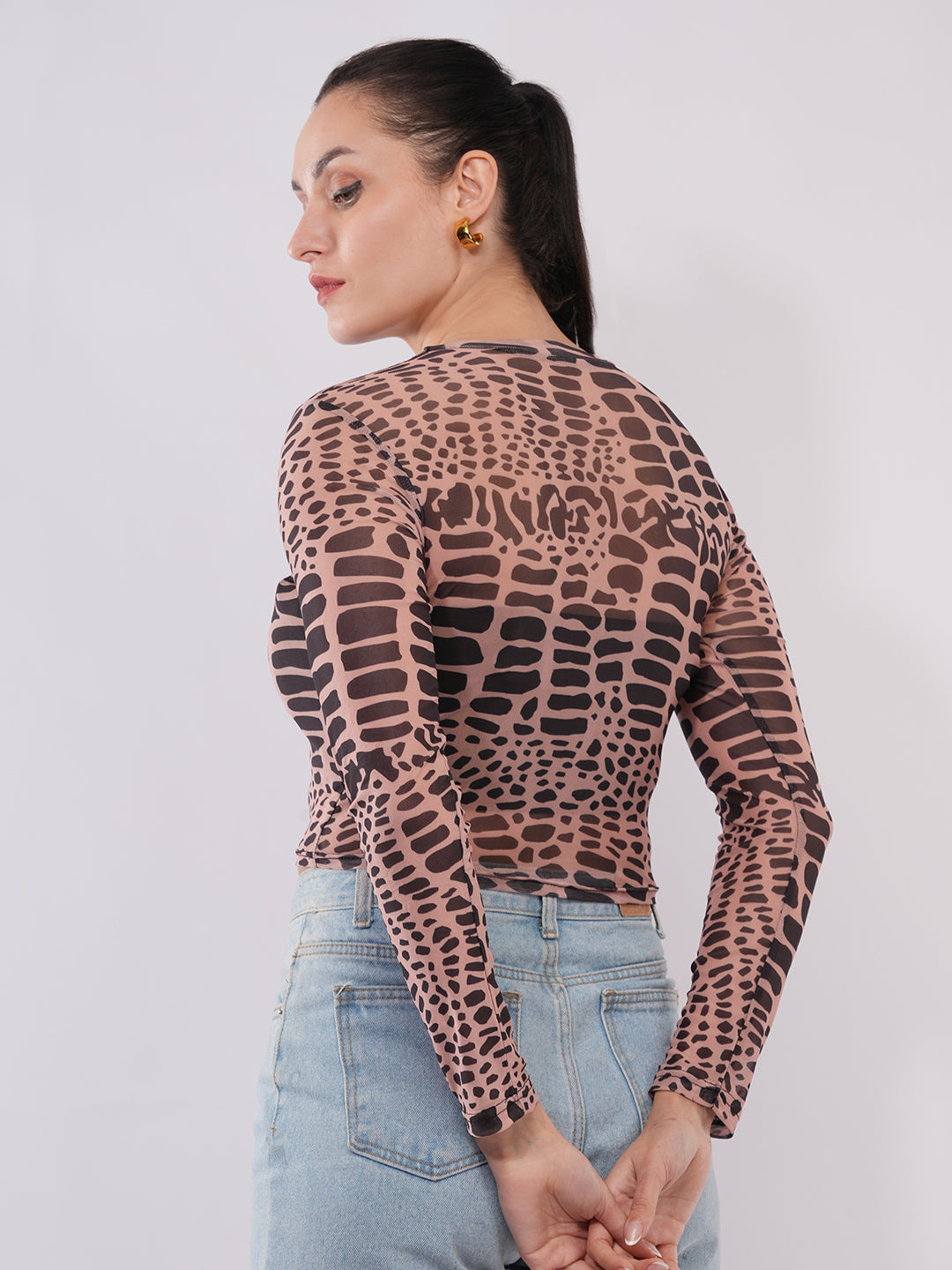 Clobug Women’s Animal Print Full Sleeve Crop Top