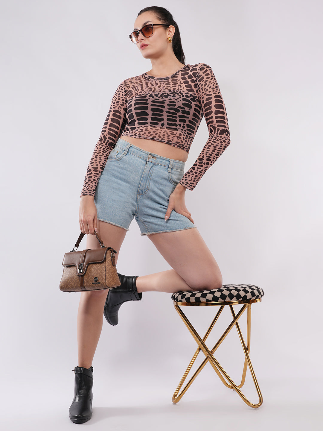 Clobug Women’s Animal Print Full Sleeve Crop Top