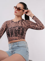 Clobug Women’s Animal Print Full Sleeve Crop Top